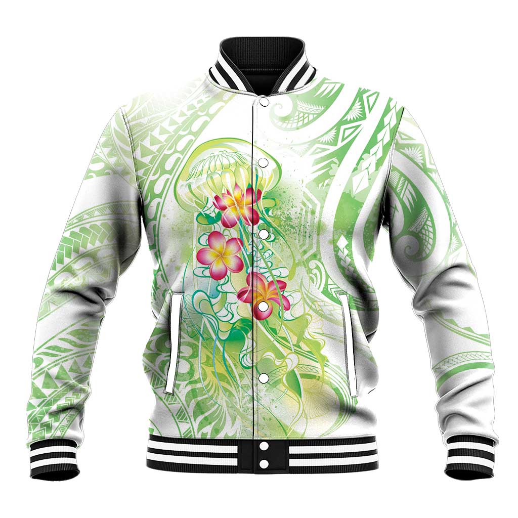Summer Green Polynesian Jellyfish Baseball Jacket Watercolor Glows LT7 Unisex Light Green - Polynesian Pride