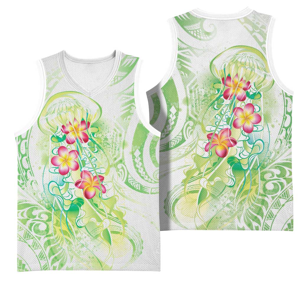 Summer Green Polynesian Jellyfish Basketball Jersey Watercolor Glows LT7 - Polynesian Pride