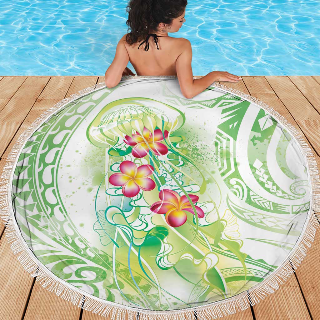 Summer Green Polynesian Jellyfish Beach Blanket Watercolor Glows LT7 - Polynesian Pride