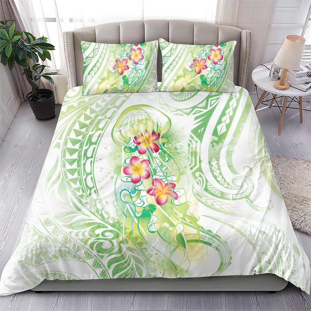 Summer Green Polynesian Jellyfish Bedding Set Watercolor Glows - Polynesian Pride