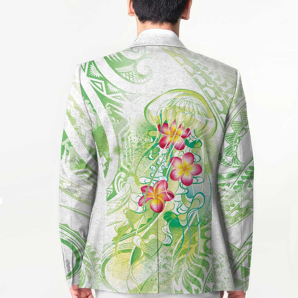 Summer Green Polynesian Jellyfish Blazer Watercolor Glows - Polynesian Pride