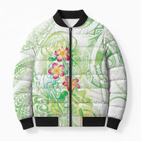 Summer Green Polynesian Jellyfish Bomber Puffer Jacket Watercolor Glows LT7 Unisex Light Green - Polynesian Pride