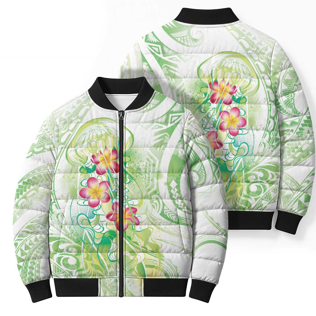Summer Green Polynesian Jellyfish Bomber Puffer Jacket Watercolor Glows LT7 - Polynesian Pride