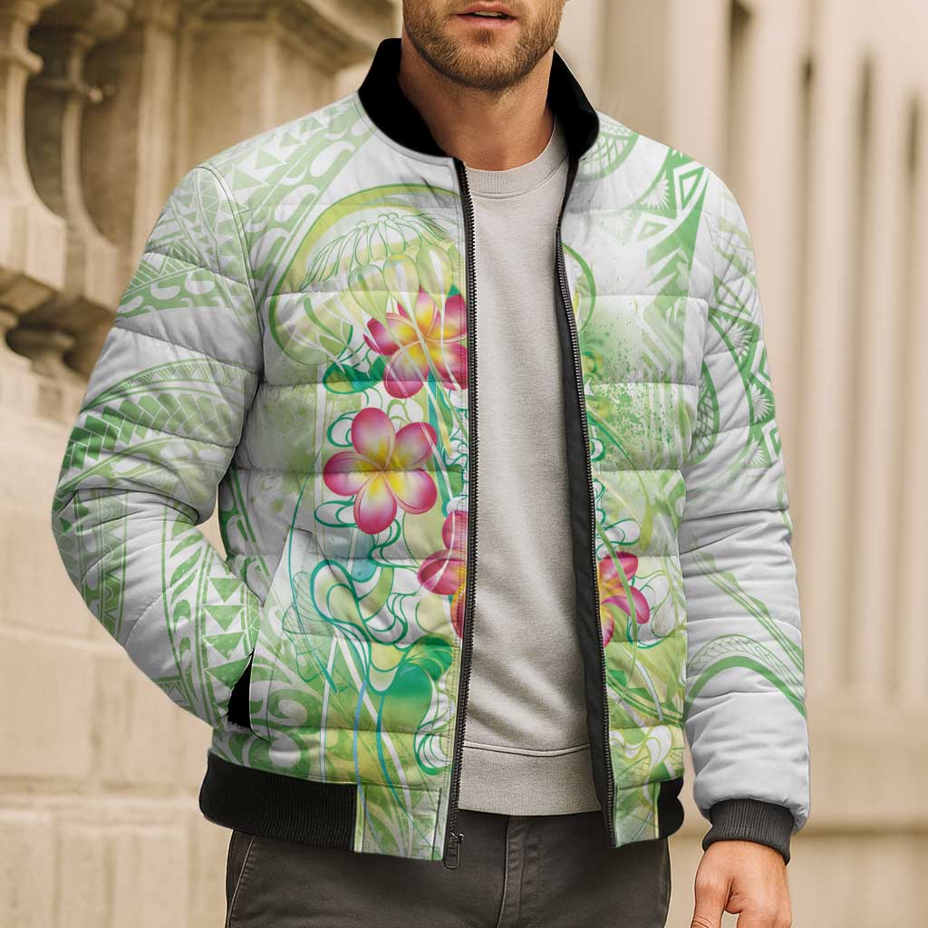 Summer Green Polynesian Jellyfish Bomber Puffer Jacket Watercolor Glows LT7 - Polynesian Pride