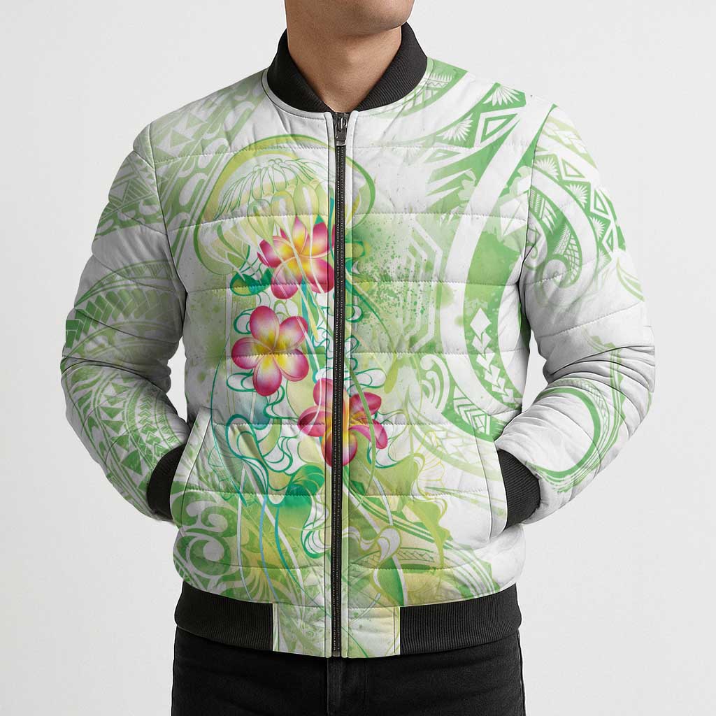 Summer Green Polynesian Jellyfish Bomber Puffer Jacket Watercolor Glows LT7 - Polynesian Pride