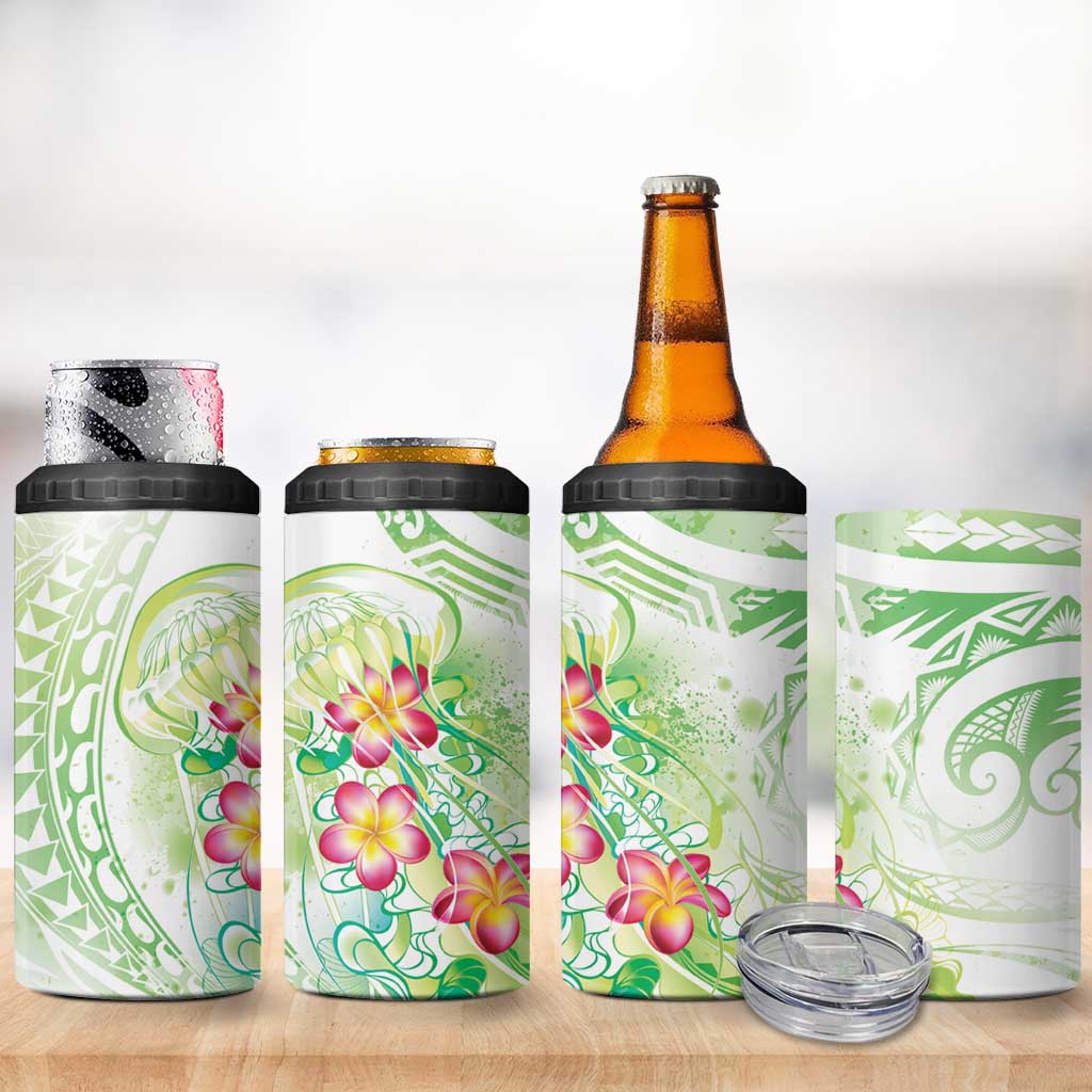 Summer Green Polynesian Jellyfish 4 in 1 Can Cooler Tumbler Watercolor Glows LT7 - Polynesian Pride