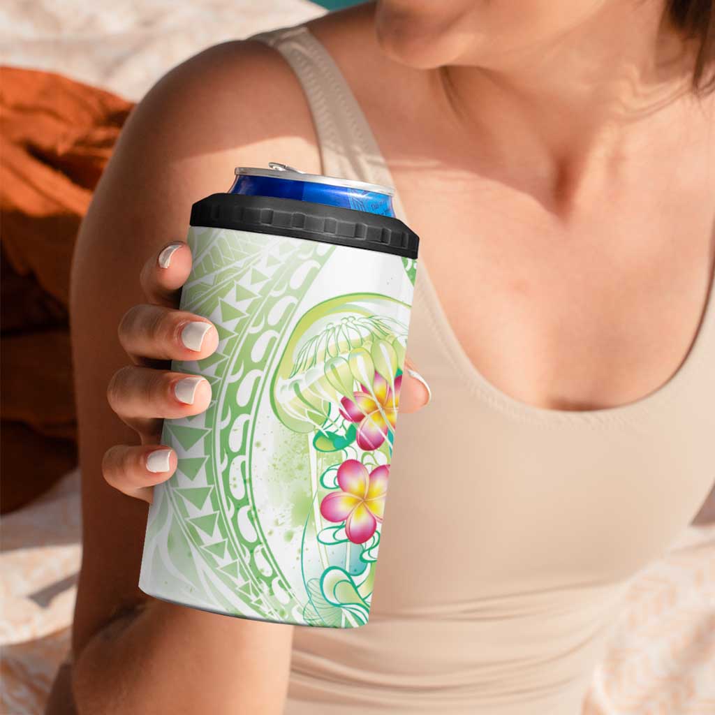 Summer Green Polynesian Jellyfish 4 in 1 Can Cooler Tumbler Watercolor Glows LT7 - Polynesian Pride