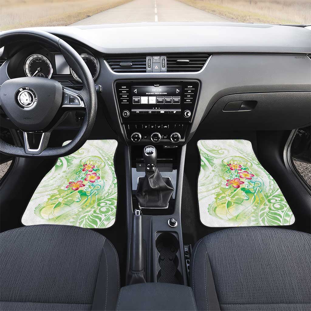 Summer Green Polynesian Jellyfish Car Mats Watercolor Glows LT7 Set 2pcs - Front Light Green - Polynesian Pride