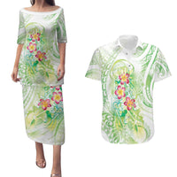Summer Green Polynesian Jellyfish Couples Matching Puletasi and Hawaiian Shirt Watercolor Glows LT7 Light Green - Polynesian Pride