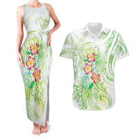 Summer Green Polynesian Jellyfish Couples Matching Tank Maxi Dress and Hawaiian Shirt Watercolor Glows - Polynesian Pride