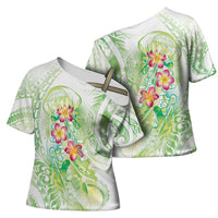 Summer Green Polynesian Jellyfish Cross Shoulder Shirt Watercolor Glows LT7 - Polynesian Pride