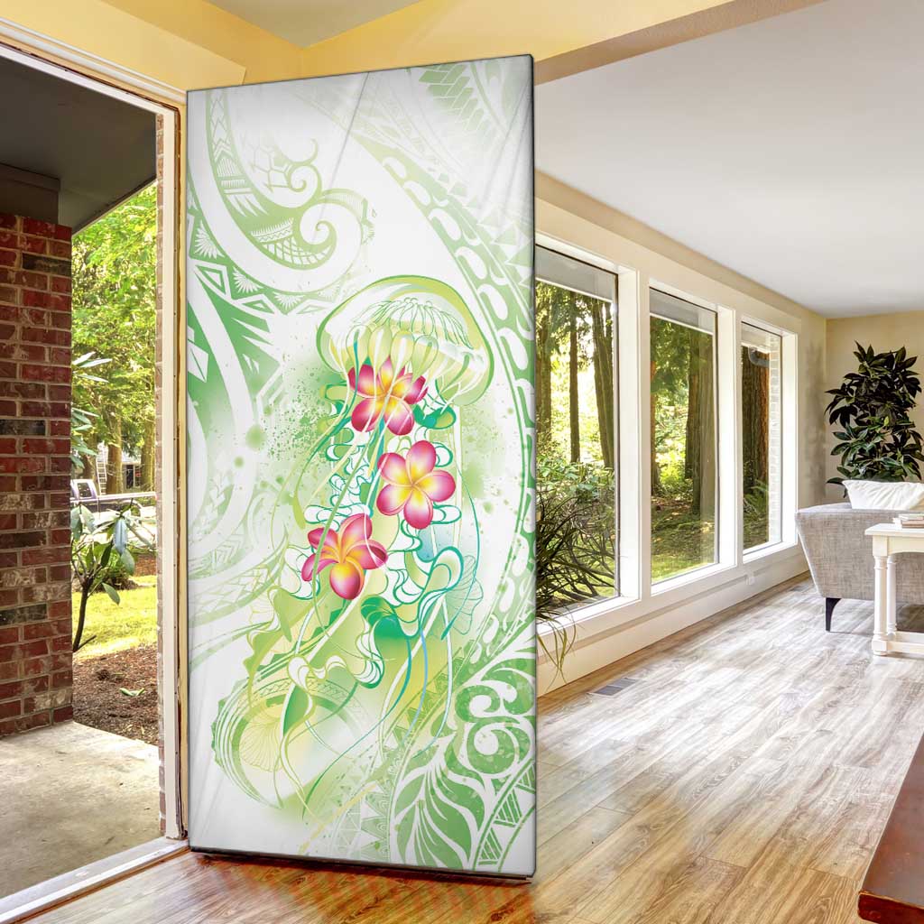 Summer Green Polynesian Jellyfish Door Cover Watercolor Glows LT7 - Polynesian Pride