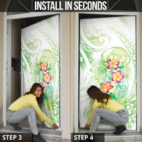 Summer Green Polynesian Jellyfish Door Cover Watercolor Glows LT7 - Polynesian Pride