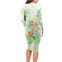 Summer Green Polynesian Jellyfish Family Matching Long Sleeve Bodycon Dress and Hawaiian Shirt Watercolor Glows - Polynesian Pride