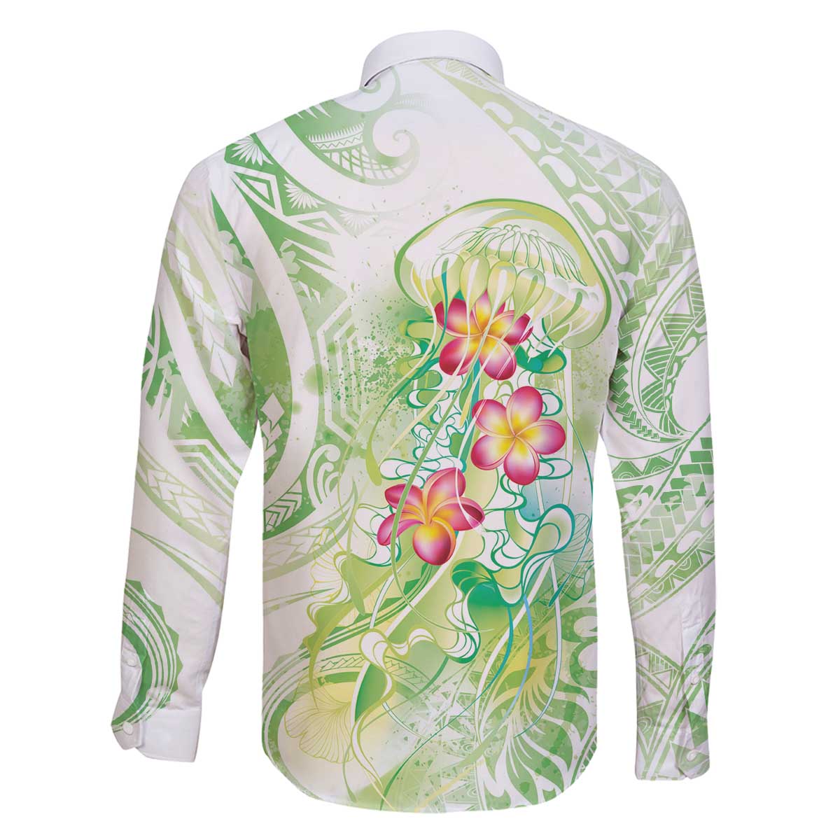 Summer Green Polynesian Jellyfish Family Matching Off The Shoulder Long Sleeve Dress and Hawaiian Shirt Watercolor Glows - Polynesian Pride