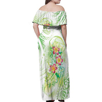 Summer Green Polynesian Jellyfish Family Matching Off Shoulder Maxi Dress and Hawaiian Shirt Watercolor Glows - Polynesian Pride