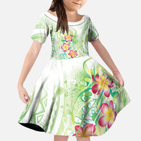 Summer Green Polynesian Jellyfish Family Matching Puletasi and Hawaiian Shirt Watercolor Glows LT7 Daughter's Dress Light Green - Polynesian Pride