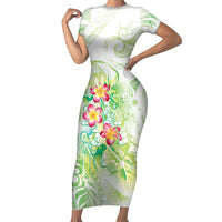 Summer Green Polynesian Jellyfish Family Matching Short Sleeve Bodycon Dress and Hawaiian Shirt Watercolor Glows - Polynesian Pride