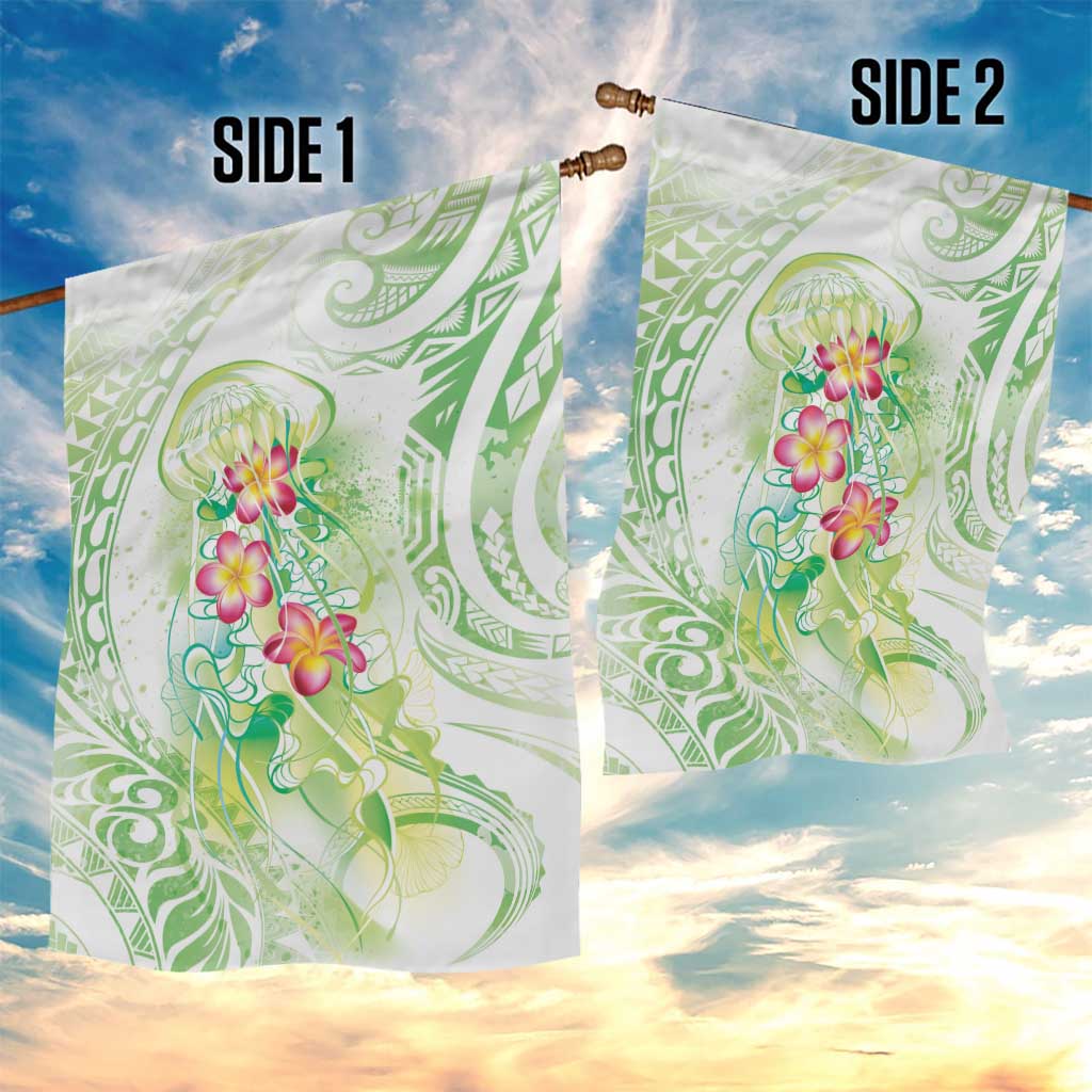 Summer Green Polynesian Jellyfish Garden Flag Watercolor Glows - Polynesian Pride