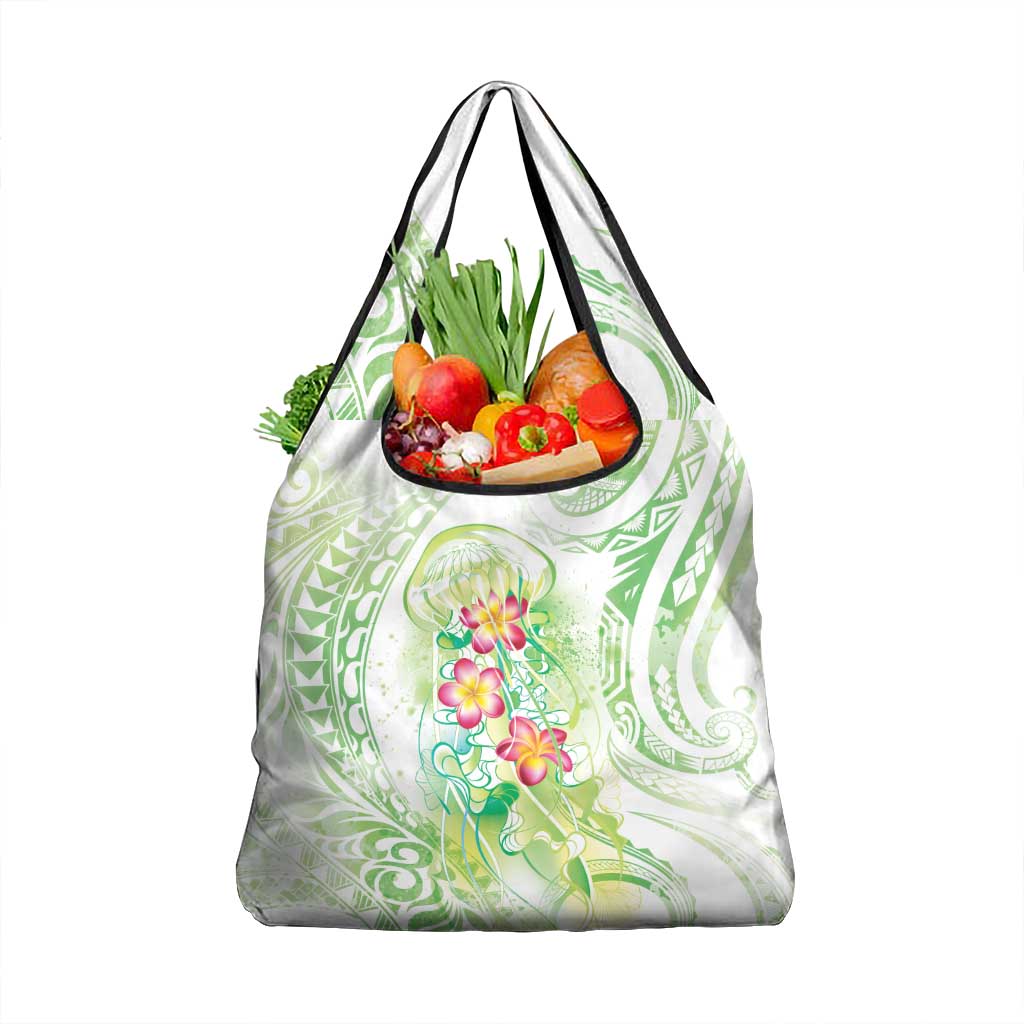 Summer Green Polynesian Jellyfish Grocery Bag Watercolor Glows - Polynesian Pride
