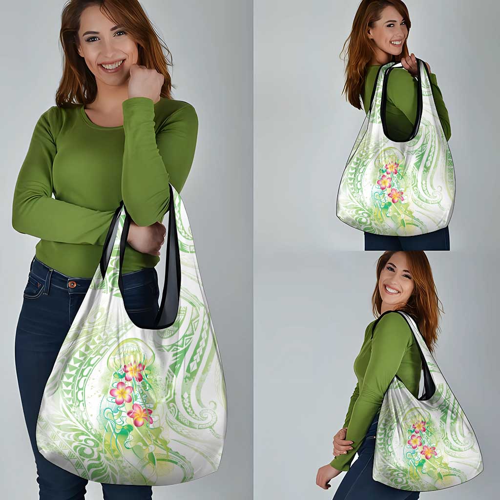 Summer Green Polynesian Jellyfish Grocery Bag Watercolor Glows - Polynesian Pride