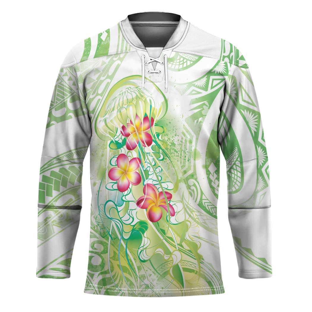 Summer Green Polynesian Jellyfish Hockey Jersey Watercolor Glows LT7 Unisex Light Green - Polynesian Pride