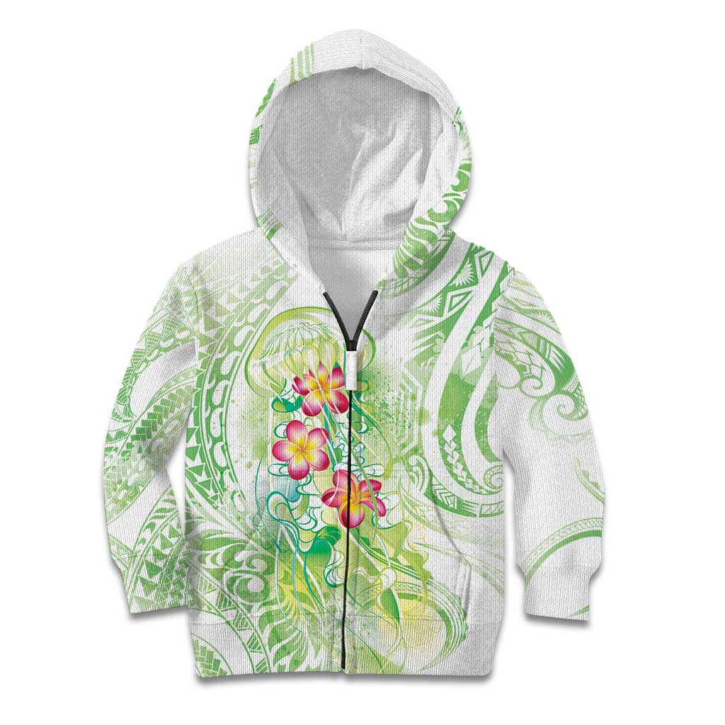 Summer Green Polynesian Jellyfish Kid Hoodie Watercolor Glows - Polynesian Pride