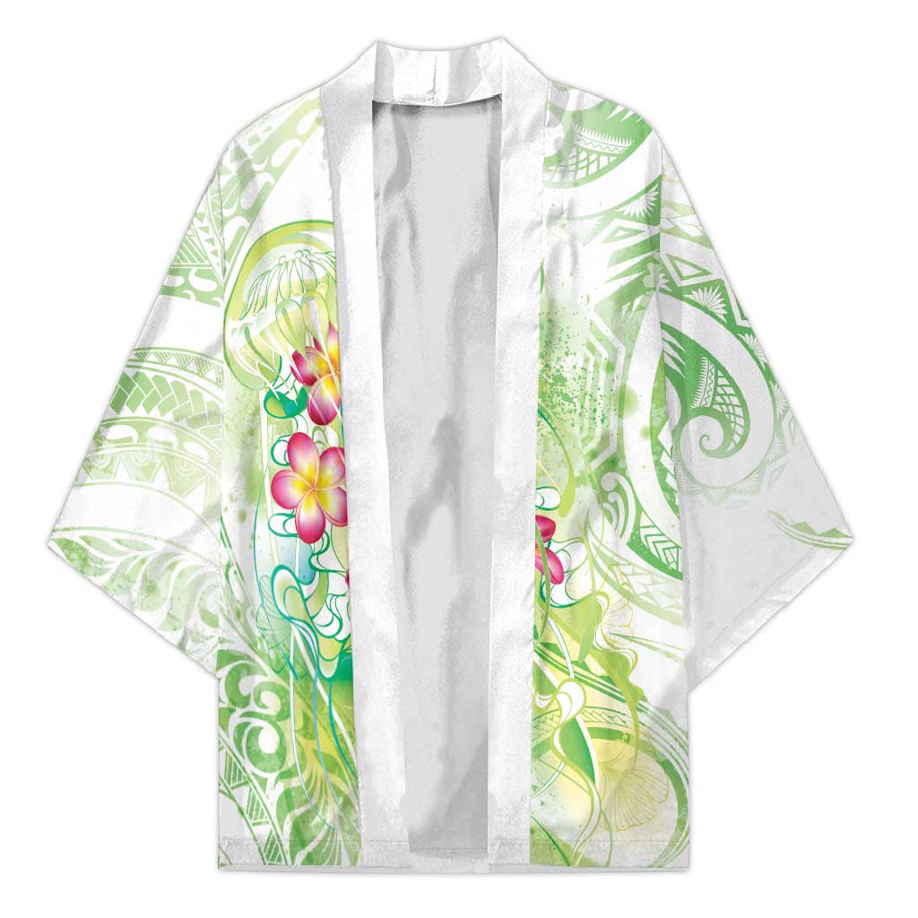 Summer Green Polynesian Jellyfish Kimono Watercolor Glows LT7 Unisex Light Green - Polynesian Pride