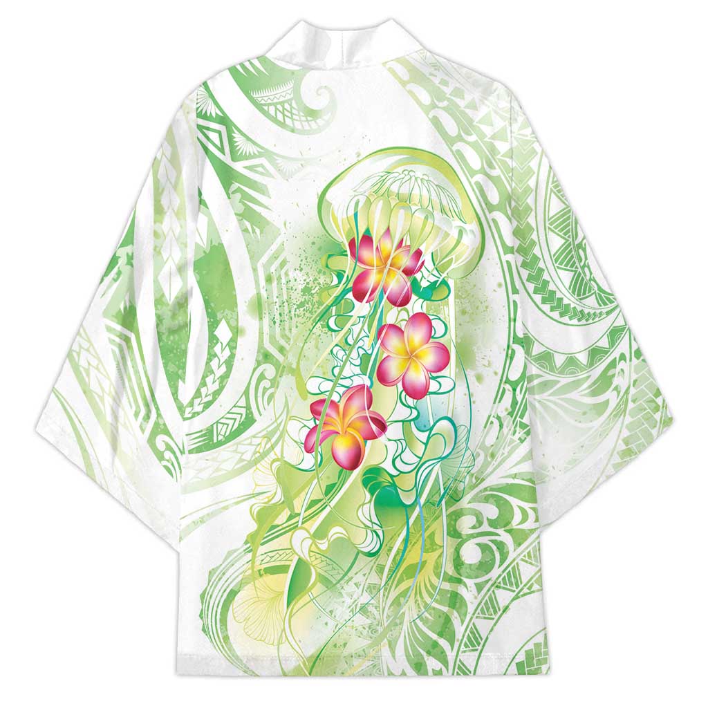Summer Green Polynesian Jellyfish Kimono Watercolor Glows LT7 - Polynesian Pride
