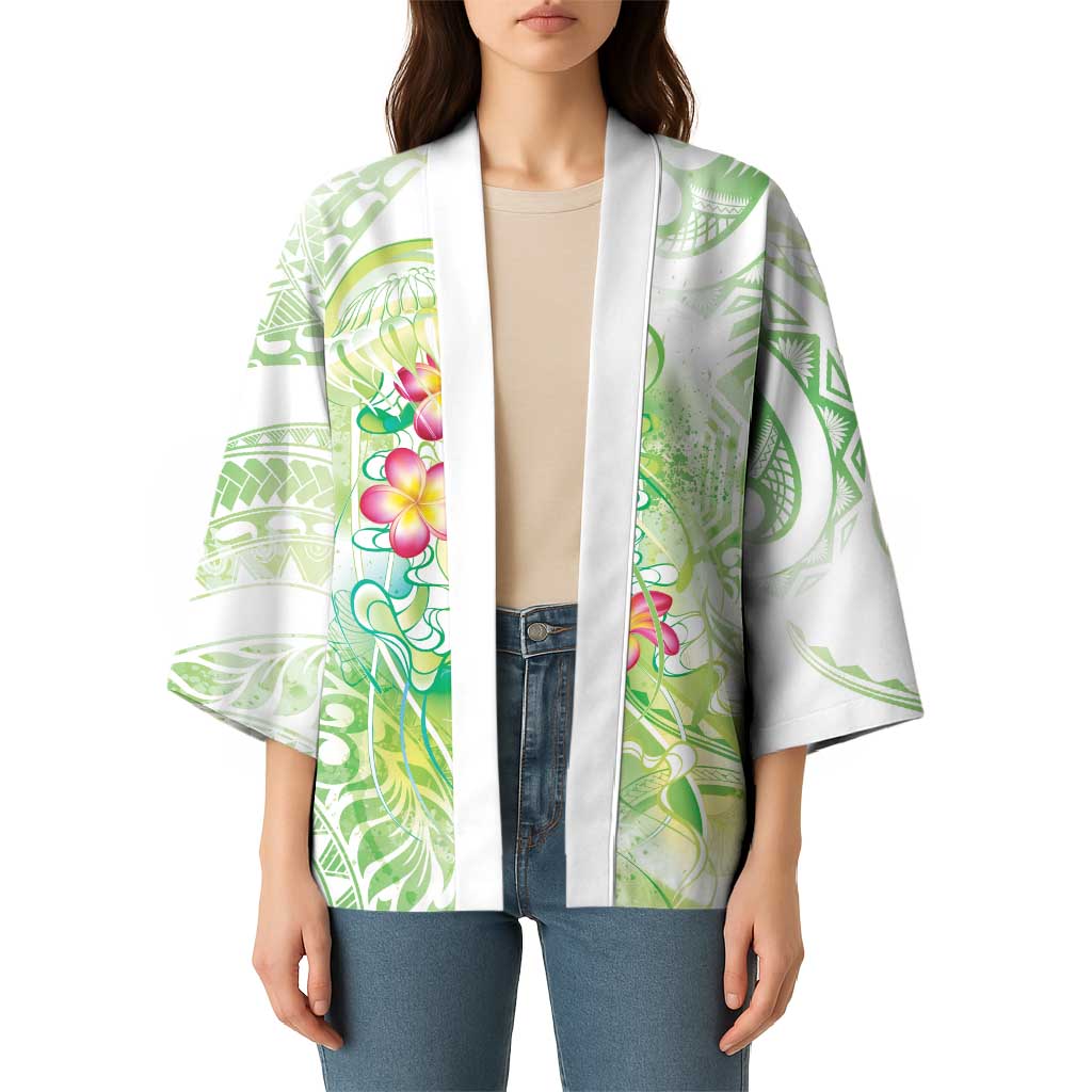 Summer Green Polynesian Jellyfish Kimono Watercolor Glows LT7 - Polynesian Pride