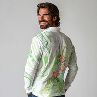 Summer Green Polynesian Jellyfish Long Sleeve Polo Shirt Watercolor Glows LT7 - Polynesian Pride