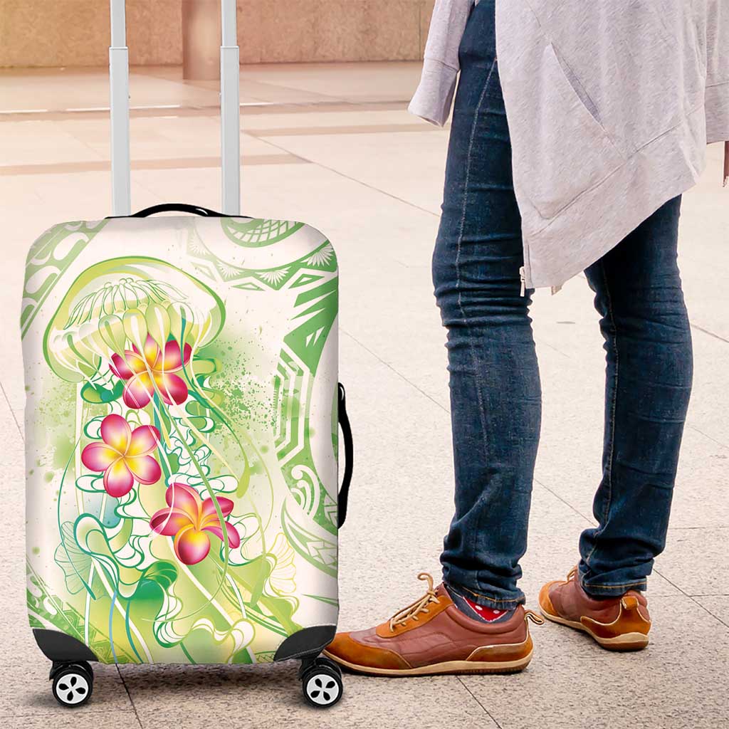 Summer Green Polynesian Jellyfish Luggage Cover Watercolor Glows - Polynesian Pride