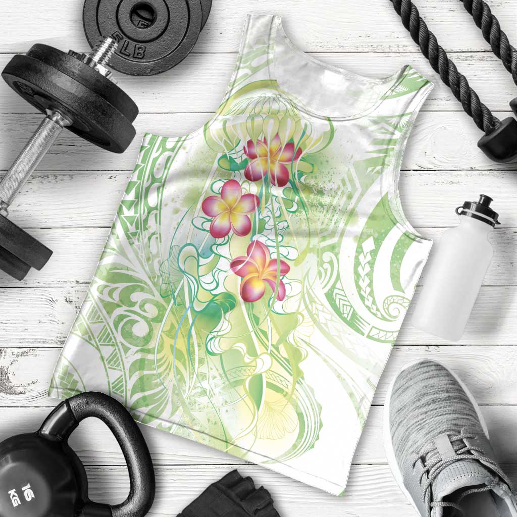 Summer Green Polynesian Jellyfish Men Tank Top Watercolor Glows LT7 - Polynesian Pride