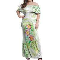 Summer Green Polynesian Jellyfish Off Shoulder Maxi Dress Watercolor Glows - Polynesian Pride
