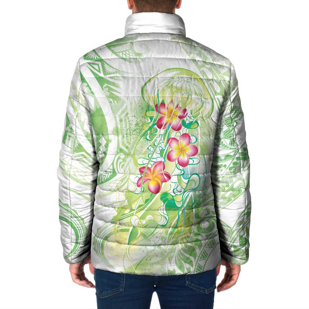 Summer Green Polynesian Jellyfish Padded Jacket Watercolor Glows LT7 - Polynesian Pride