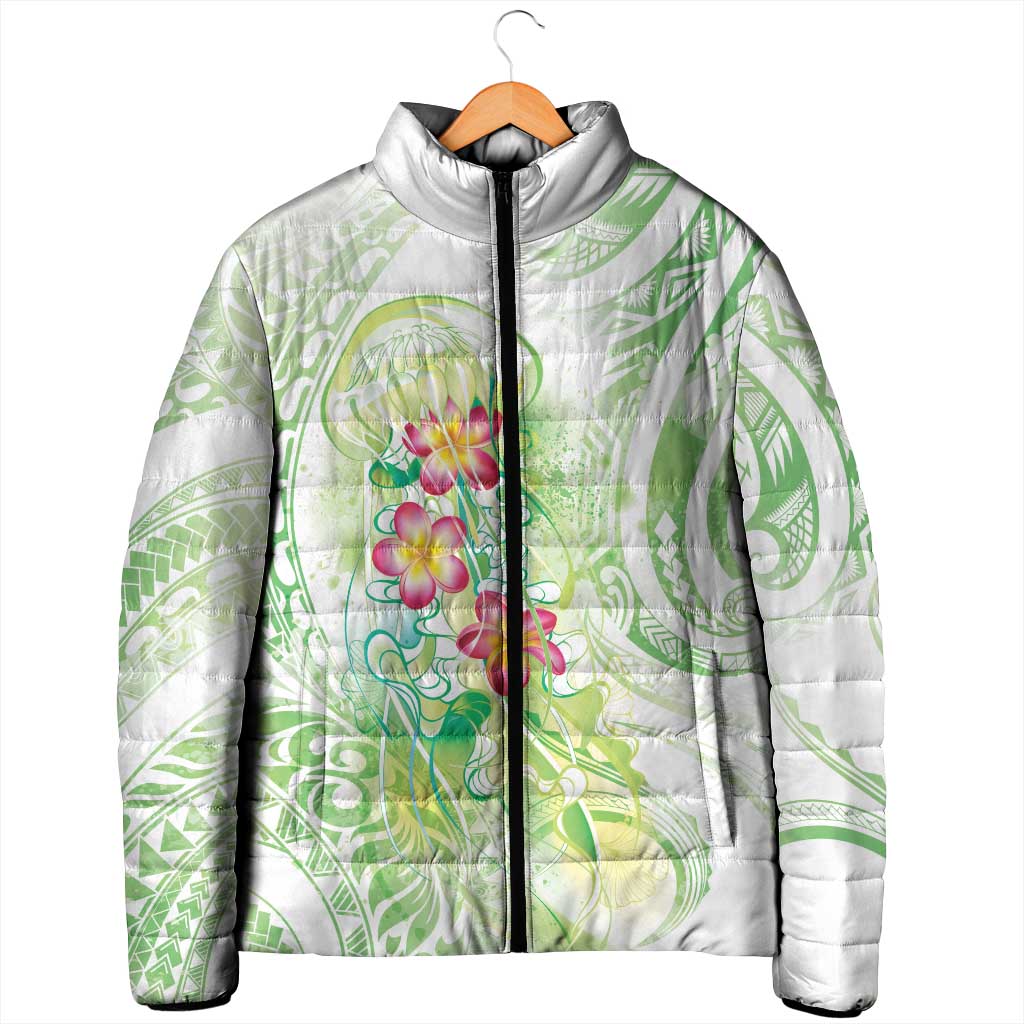 Summer Green Polynesian Jellyfish Padded Jacket Watercolor Glows LT7 - Polynesian Pride