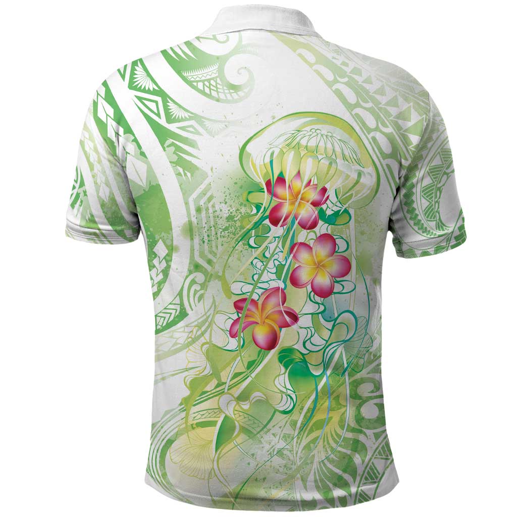 Summer Green Polynesian Jellyfish Polo Shirt Watercolor Glows - Polynesian Pride