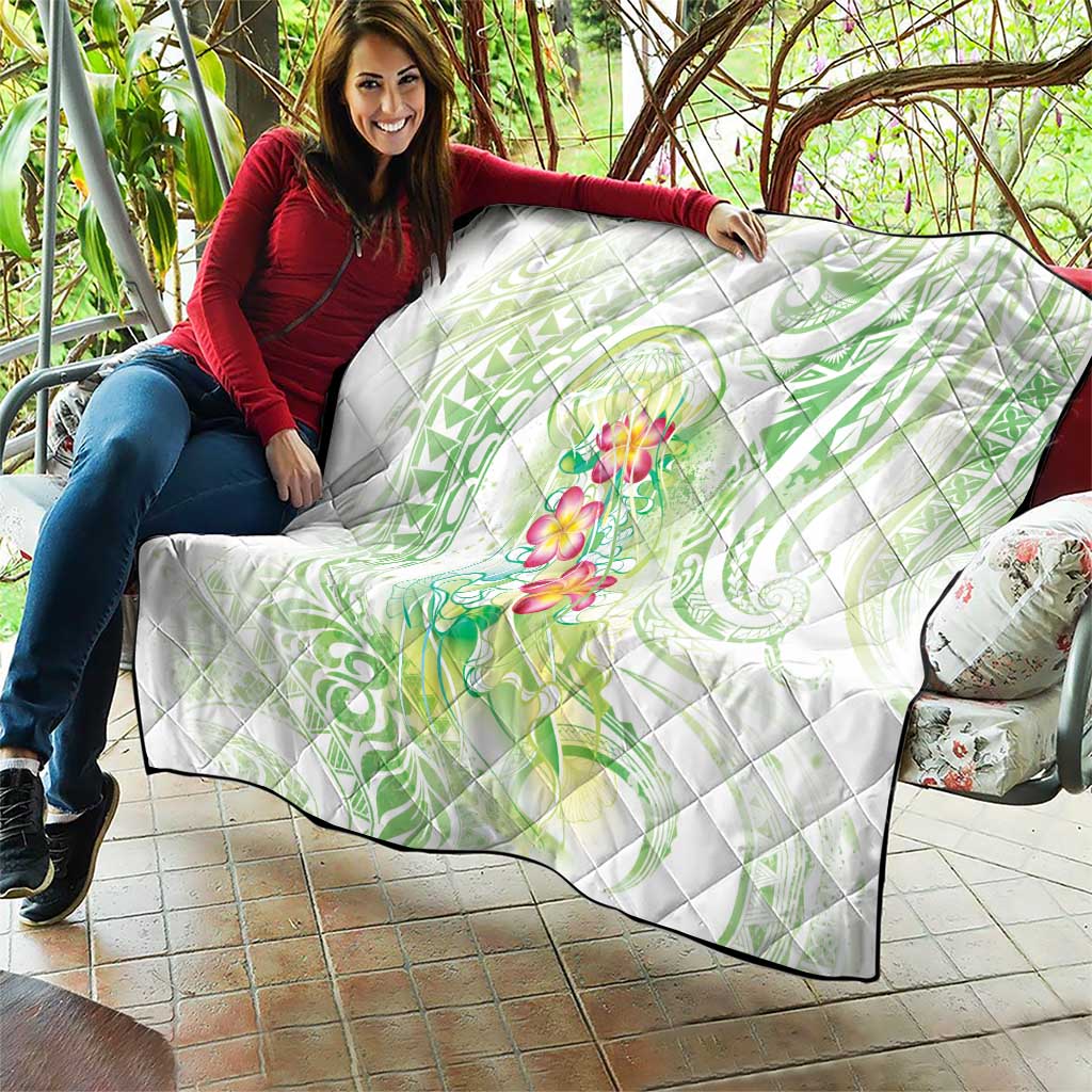 Summer Green Polynesian Jellyfish Quilt Watercolor Glows - Polynesian Pride