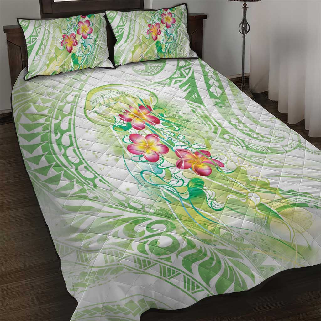 Summer Green Polynesian Jellyfish Quilt Bed Set Watercolor Glows - Polynesian Pride