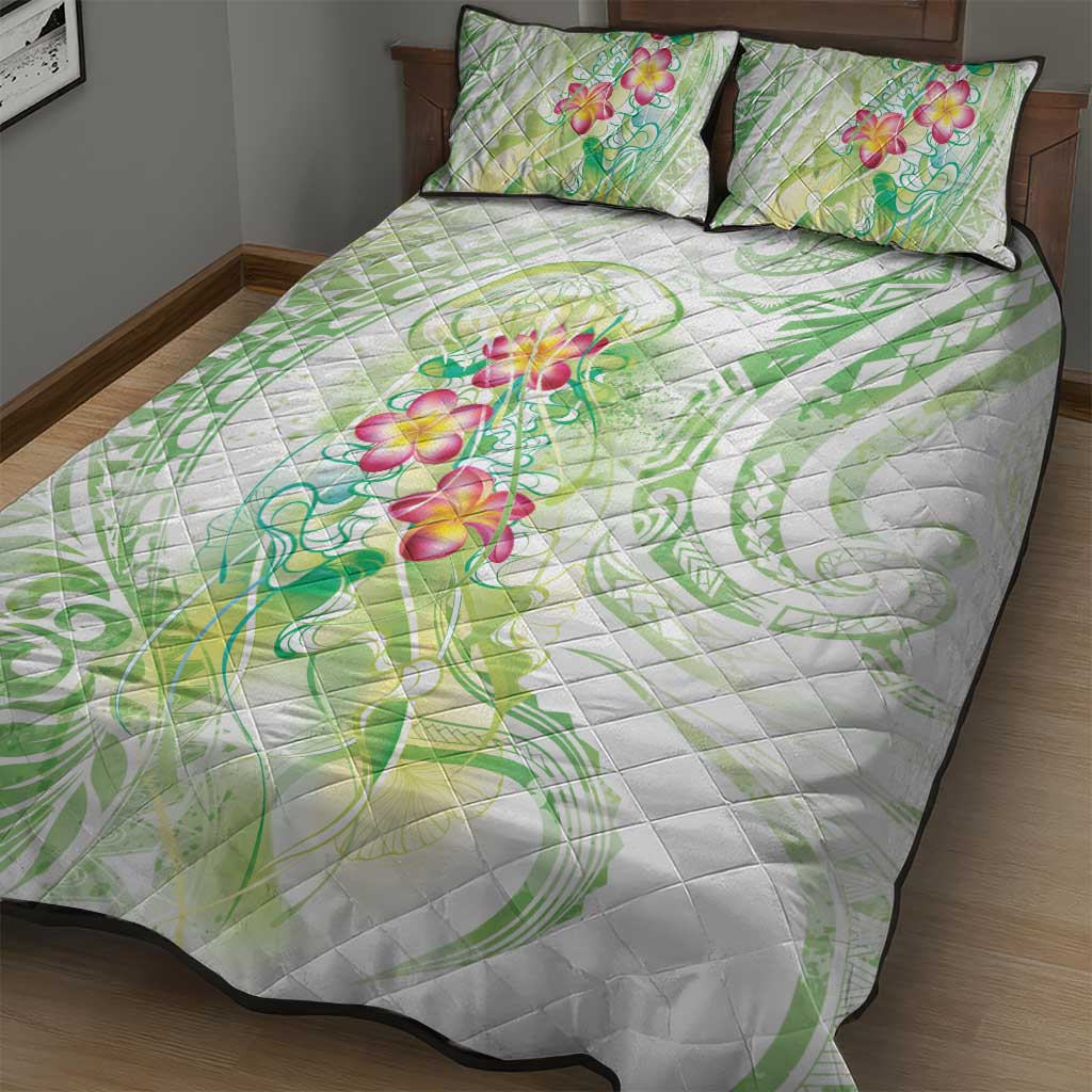 Summer Green Polynesian Jellyfish Quilt Bed Set Watercolor Glows - Polynesian Pride