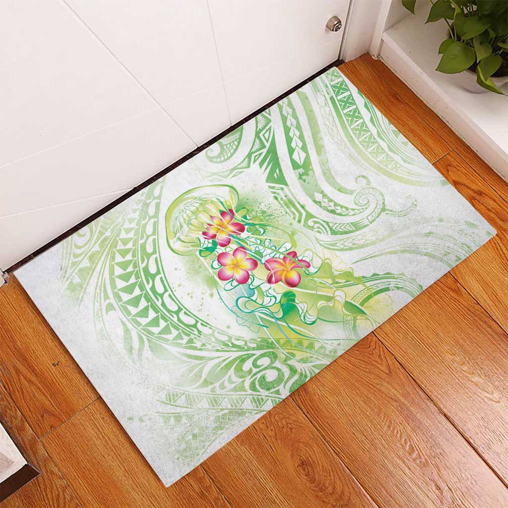 Summer Green Polynesian Jellyfish Rubber Doormat Watercolor Glows LT7 - Polynesian Pride