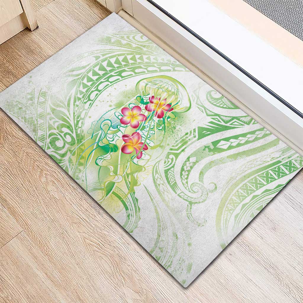 Summer Green Polynesian Jellyfish Rubber Doormat Watercolor Glows LT7 - Polynesian Pride