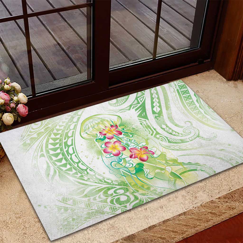 Summer Green Polynesian Jellyfish Rubber Doormat Watercolor Glows LT7 - Polynesian Pride