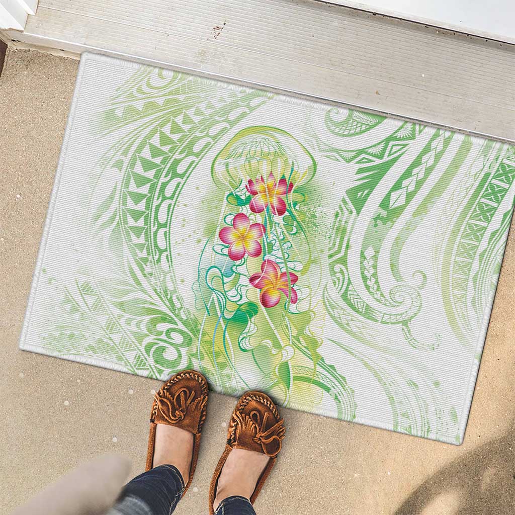 Summer Green Polynesian Jellyfish Rubber Doormat Watercolor Glows LT7 - Polynesian Pride
