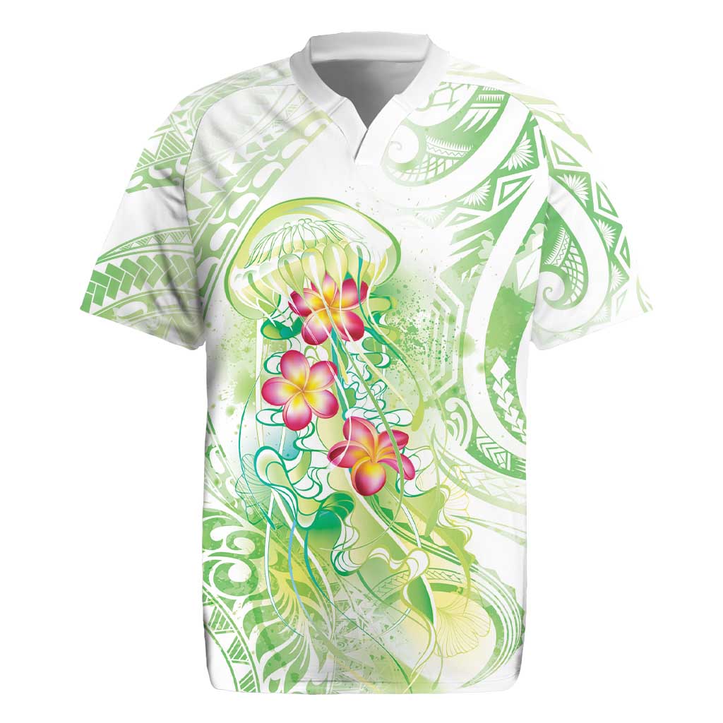 Summer Green Polynesian Jellyfish Rugby Jersey Watercolor Glows LT7 Light Green - Polynesian Pride