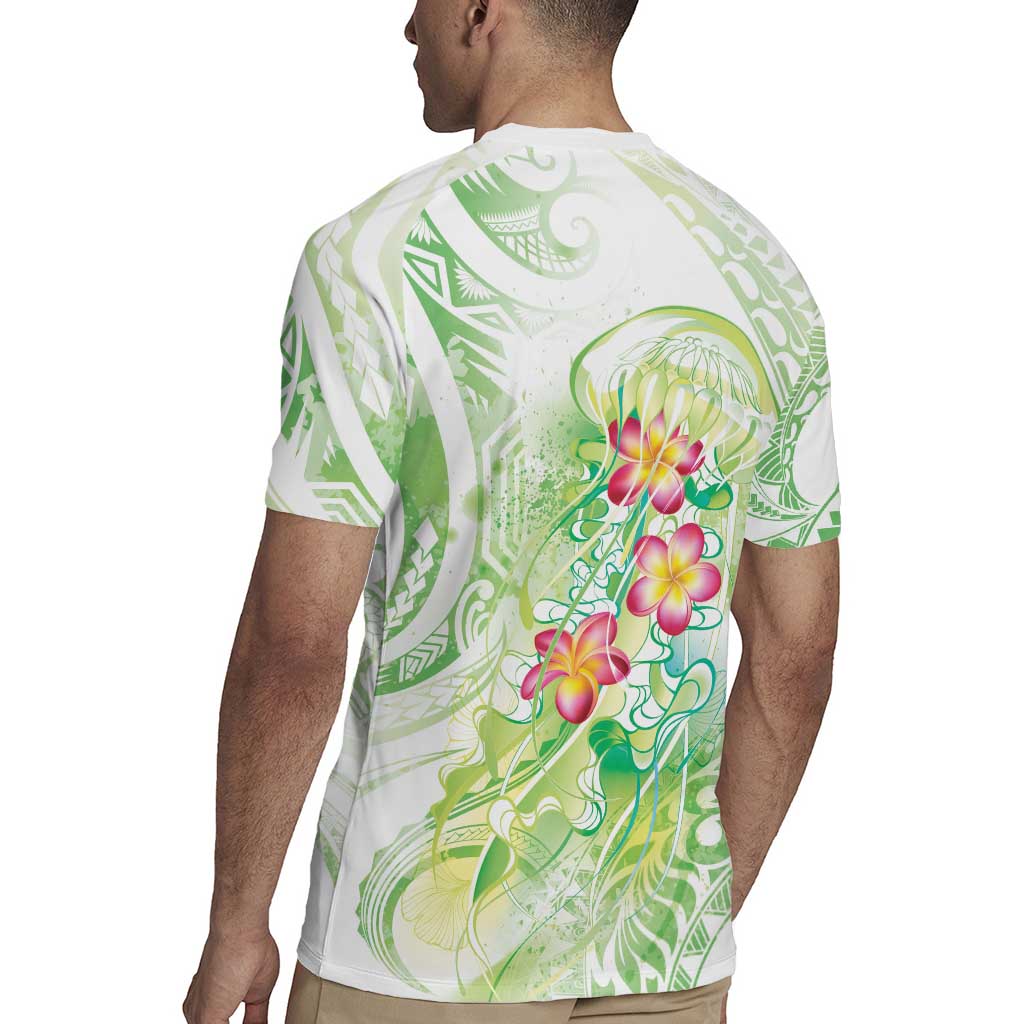 Summer Green Polynesian Jellyfish Rugby Jersey Watercolor Glows LT7 - Polynesian Pride
