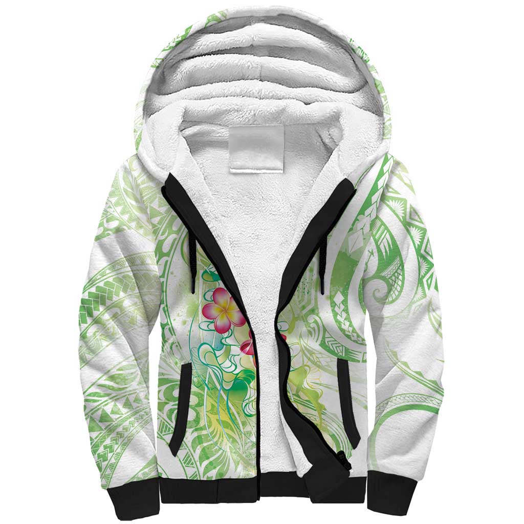 Summer Green Polynesian Jellyfish Sherpa Hoodie Watercolor Glows LT7 Unisex Light Green - Polynesian Pride