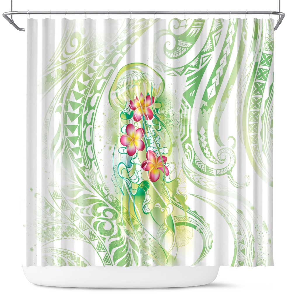 Summer Green Polynesian Jellyfish Shower Curtain Watercolor Glows - Polynesian Pride
