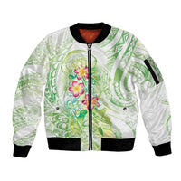 Summer Green Polynesian Jellyfish Sleeve Zip Bomber Jacket Watercolor Glows - Polynesian Pride