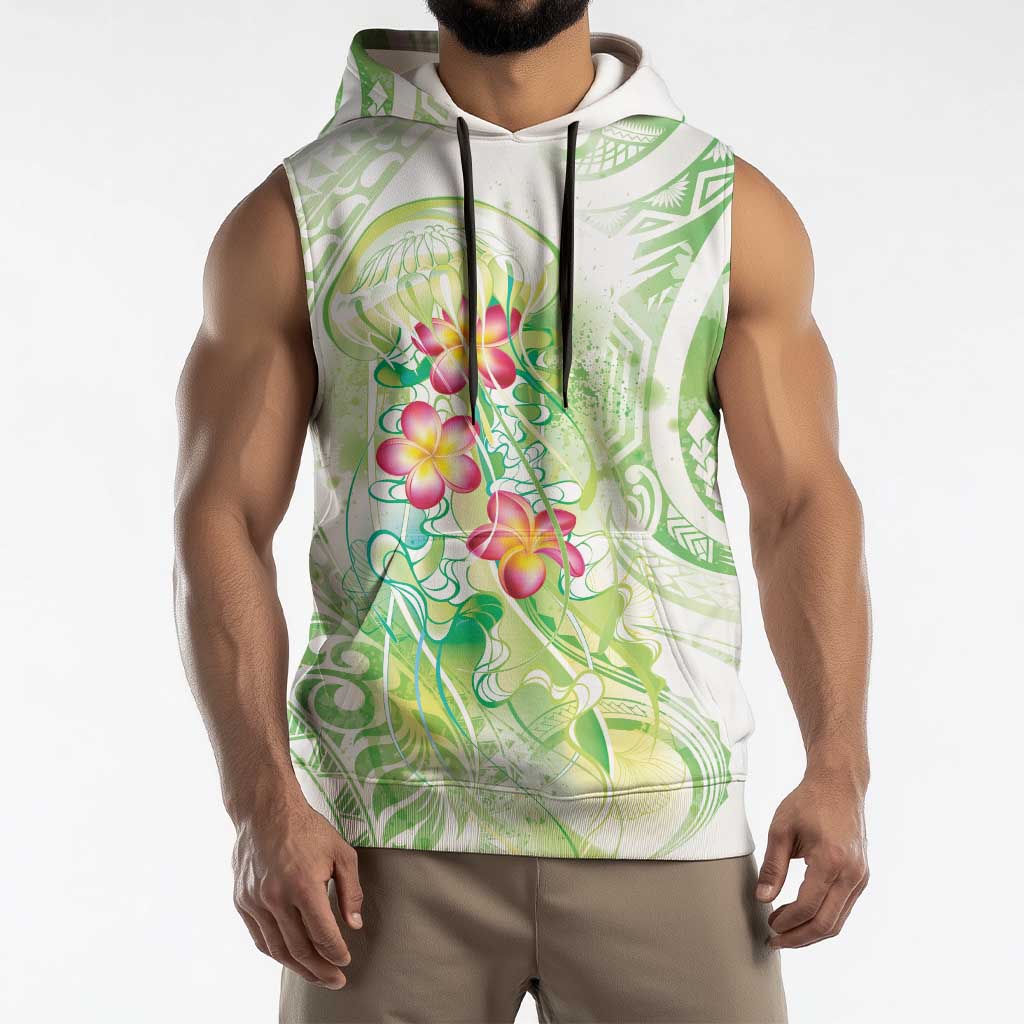 Summer Green Polynesian Jellyfish Sleeveless Hoodie Watercolor Glows LT7 - Polynesian Pride